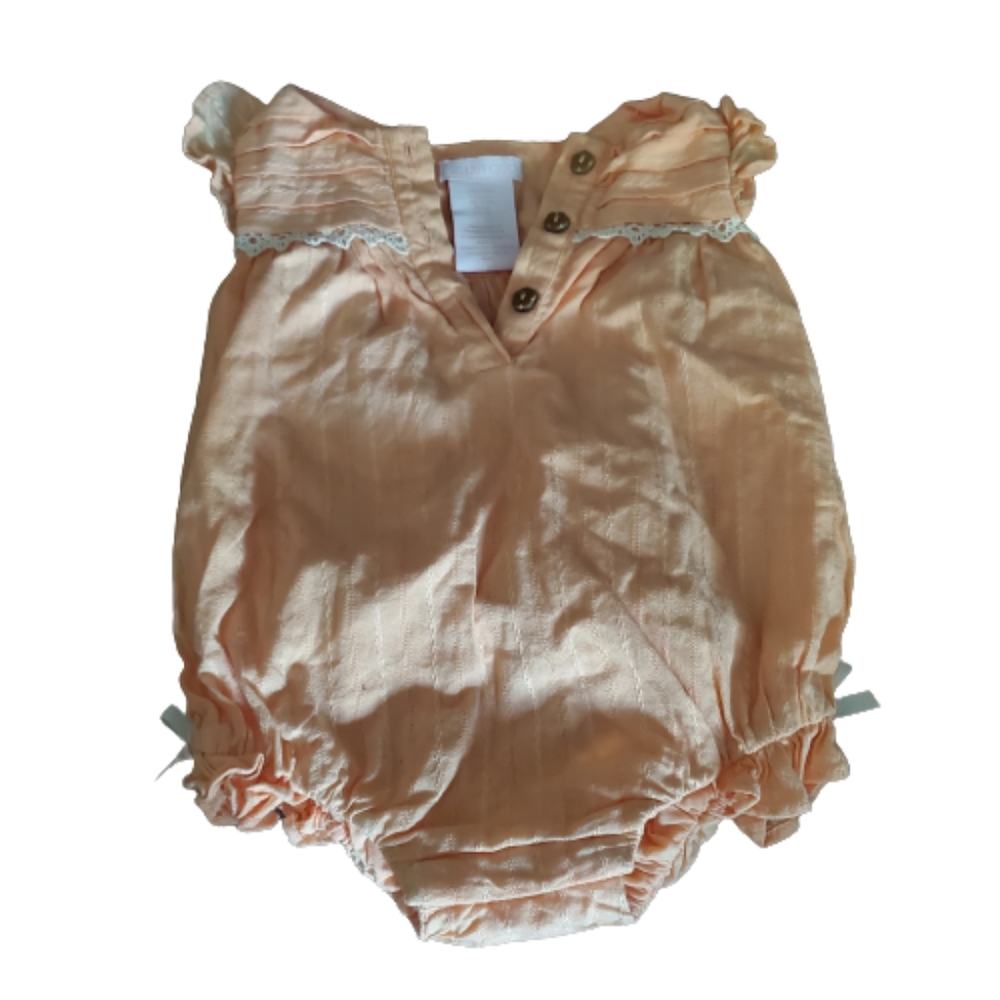Shabby Chic Ruffled Romper 0-3 Months Orange & White